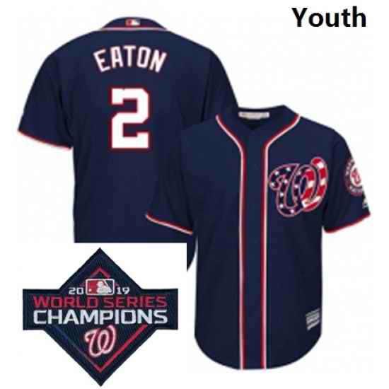 Youth Majestic Washington Nationals 2 Adam Eaton Navy Blue Alternate 2 Cool Base MLB Stitched 2019 World Series Champions Patch Jersey